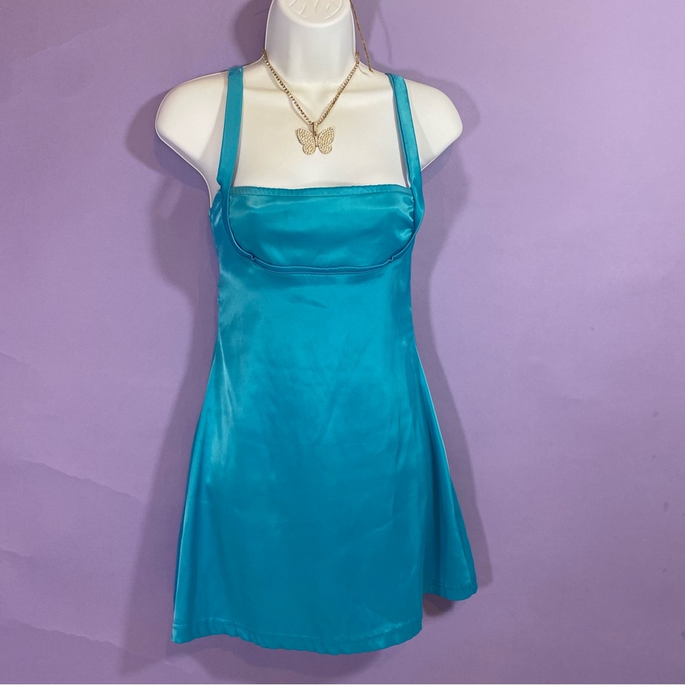 Blue satin slip dress